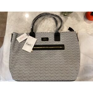 Trina Turk Satchel Tote Bag Black White Chevron Print Crossbody Purse
